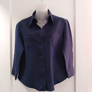 Outfit 100% linen 3/4 length sleeve button down shirt.